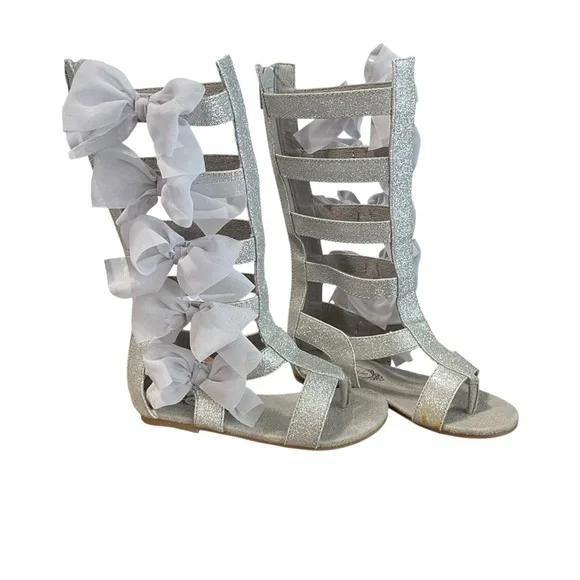 Joyfolie Girls Alexa Silver Glitter Gladiator Sandals with Bows | Size 10 - Picture 6 of 8
